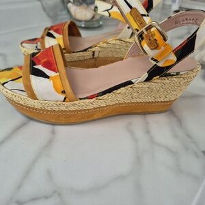 Stuart Weitzman Floral Print Espadrille  NWOT Wedge Sandals in Yellow
